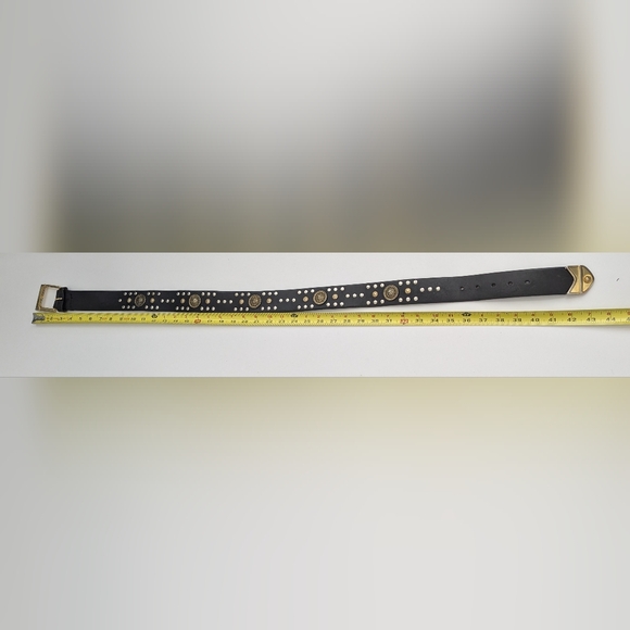 Vintage Unisex Black Studded Leather Sun Medallion Belt - Picture 9 of 11